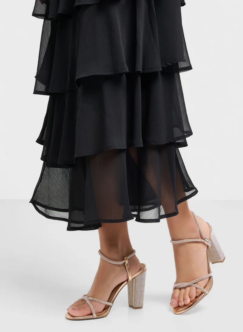 Truffle Diamante Block Heel Sandal