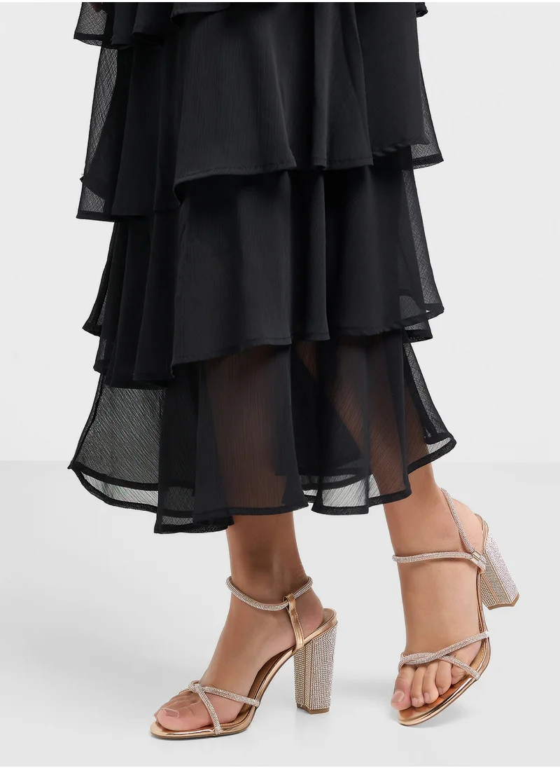 Truffle Diamante Block Heel Sandal