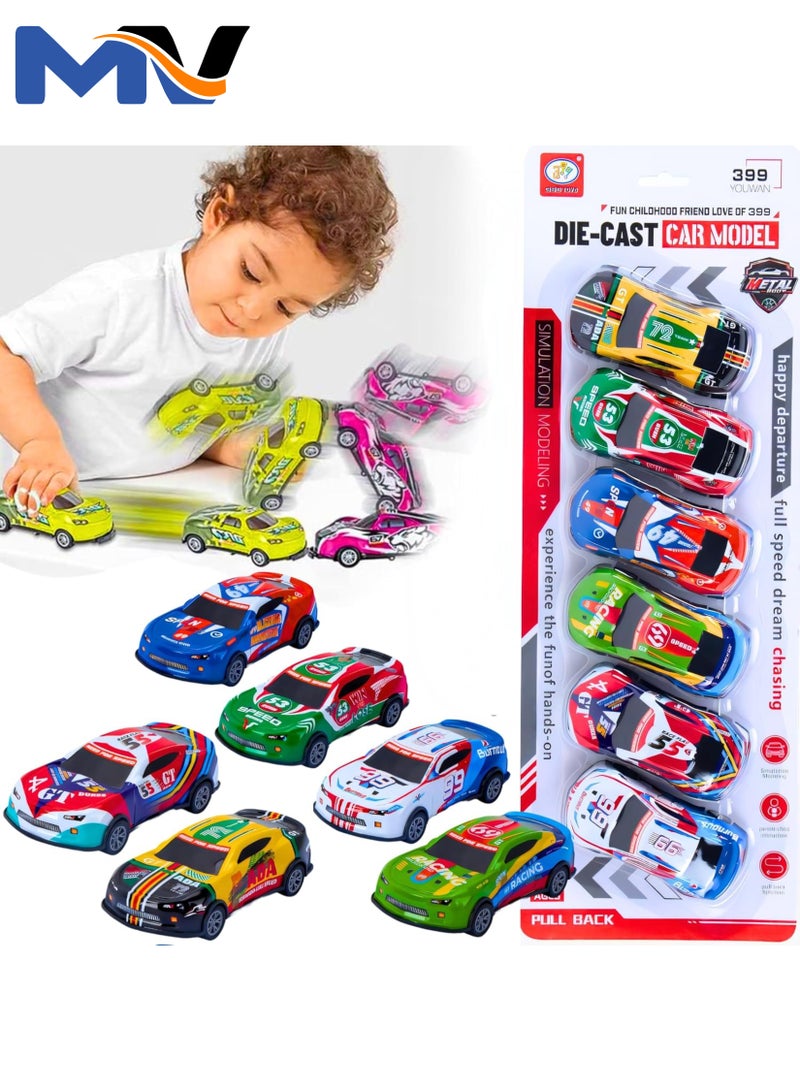 MAGIC VAULT 6 Pack 4 Inch Metal Pull Back Toy Cars, Race Cars Vehicles, Toys for Boys Girls Toddlers 3,4,5,6.7 Years Old, Party Favors Cars, Goodie Bag Stuffers, Pinata Fillers, Teacher Reward Prizes  - Image 1