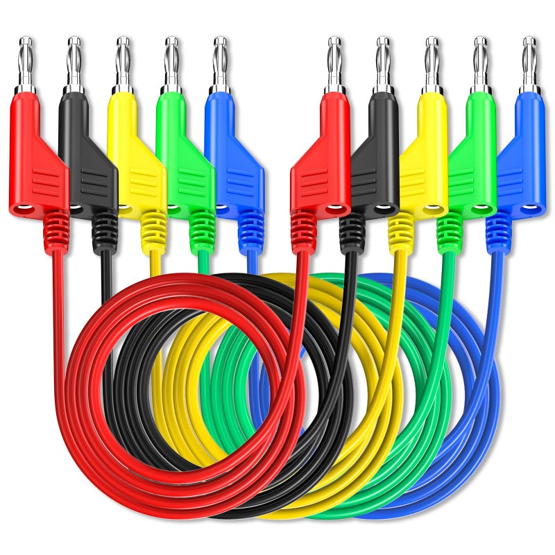 Goupchn 5PCS Stackable Banana to Banana Plug Test Leads Soft Electrical Test Cable Wire 3.3ft/1m for Multimeter 1000V 15A - Image 1
