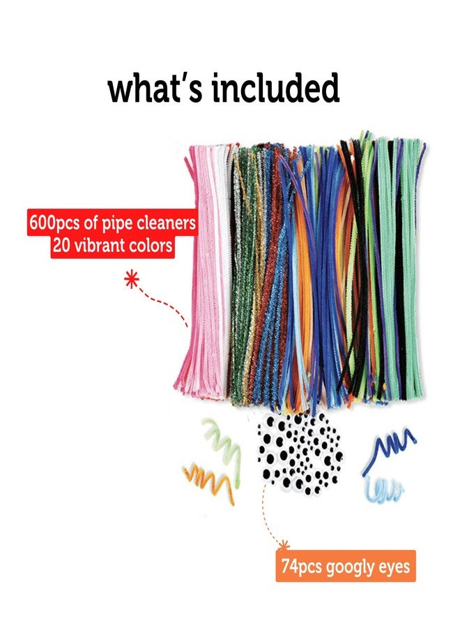Incraftables 600pcs Pipe Cleaners Craft Supplies Set (20 Colors). Best Thick Fuzzy Chenille Stems Sticks with Googly Eyes. Colorful & Assorted Bulk Pipecleaners for DIY Arts & Crafts (12 inch Long) - Image 2