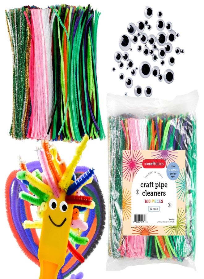 Incraftables 600pcs Pipe Cleaners Craft Supplies Set (20 Colors). Best Thick Fuzzy Chenille Stems Sticks with Googly Eyes. Colorful & Assorted Bulk Pipecleaners for DIY Arts & Crafts (12 inch Long) - Image 1