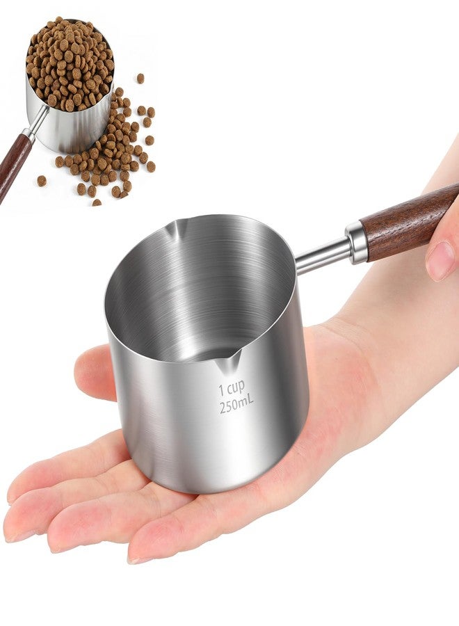 Gtziqa Dog Food Scoop, Stainless Steel 1 Cup Measuring Cup with Precision Scale Lines and Long Wooden Handle Cat Dog Food Measuring Cups for Dogs Cats (Cup/ML) - Image 3