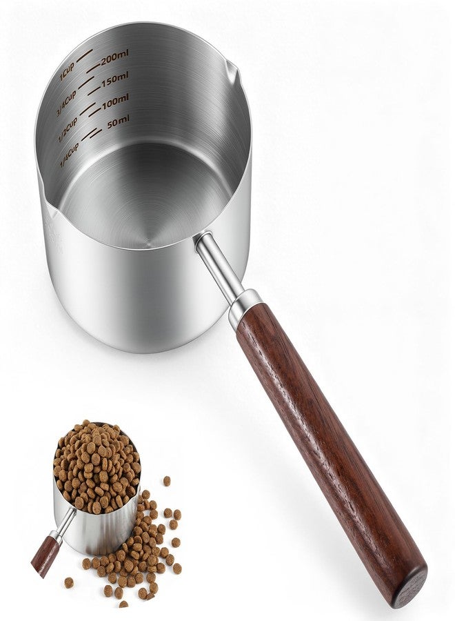 Gtziqa Dog Food Scoop, Stainless Steel 1 Cup Measuring Cup with Precision Scale Lines and Long Wooden Handle Cat Dog Food Measuring Cups for Dogs Cats (Cup/ML) - Image 1