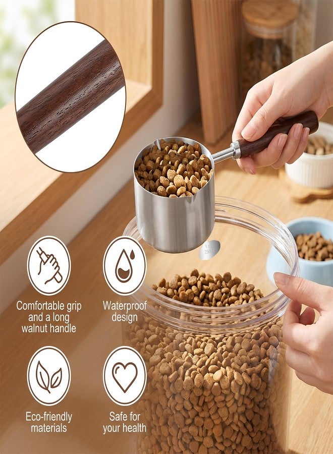 Gtziqa Dog Food Scoop, Stainless Steel 1 Cup Measuring Cup with Precision Scale Lines and Long Wooden Handle Cat Dog Food Measuring Cups for Dogs Cats (Cup/ML) - Image 4