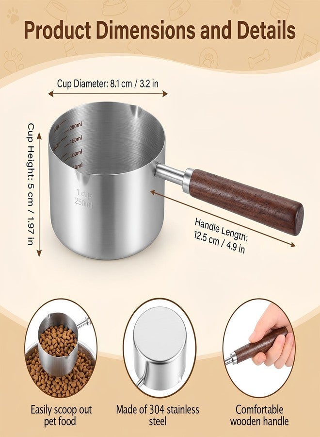 Gtziqa Dog Food Scoop, Stainless Steel 1 Cup Measuring Cup with Precision Scale Lines and Long Wooden Handle Cat Dog Food Measuring Cups for Dogs Cats (Cup/ML) - Image 2