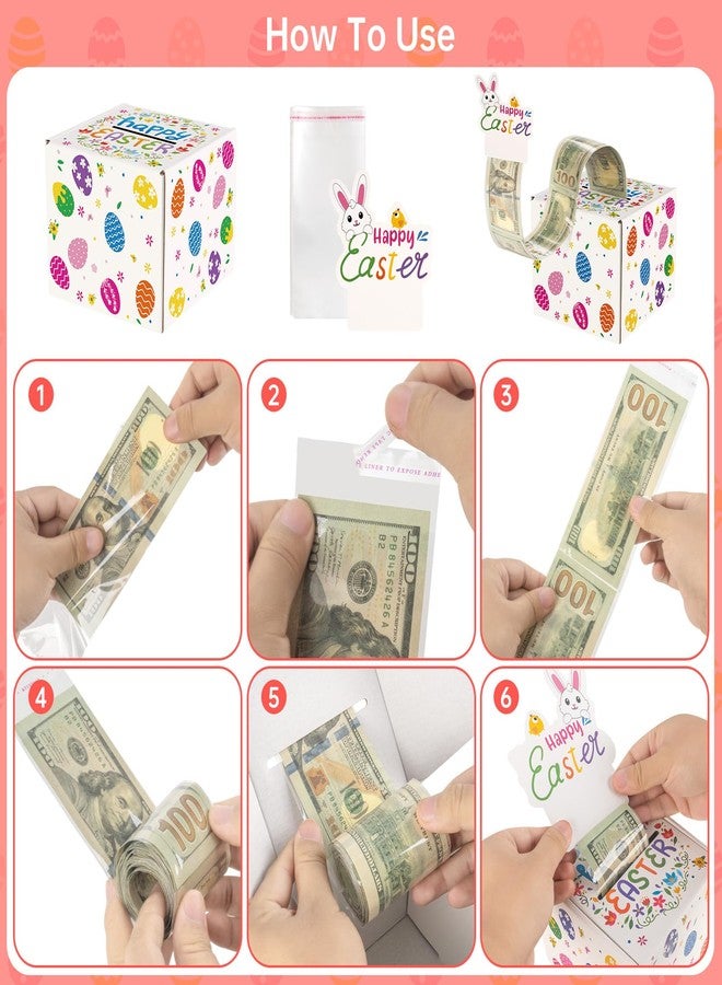 PERFQU Easter Money Pull Box for Cash Gift - Happy Easter Surprise Money Holder Gifts for Kids Adults, DIY Funny Spring Holiday Cash Boxes with 100 Pcs Transparent Bags for Women Men Girls Boys Friends - Image 5