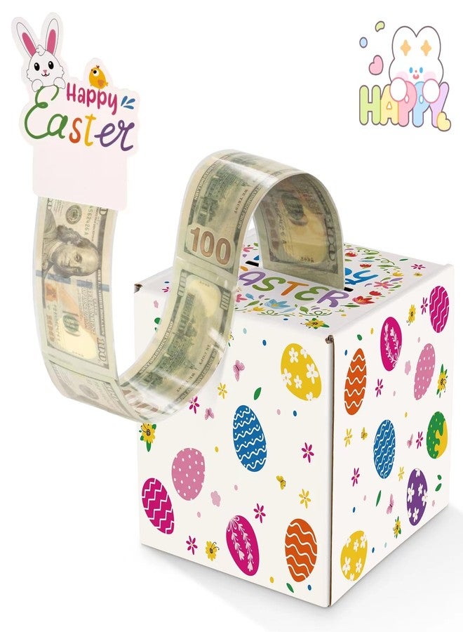 PERFQU Easter Money Pull Box for Cash Gift - Happy Easter Surprise Money Holder Gifts for Kids Adults, DIY Funny Spring Holiday Cash Boxes with 100 Pcs Transparent Bags for Women Men Girls Boys Friends - Image 1