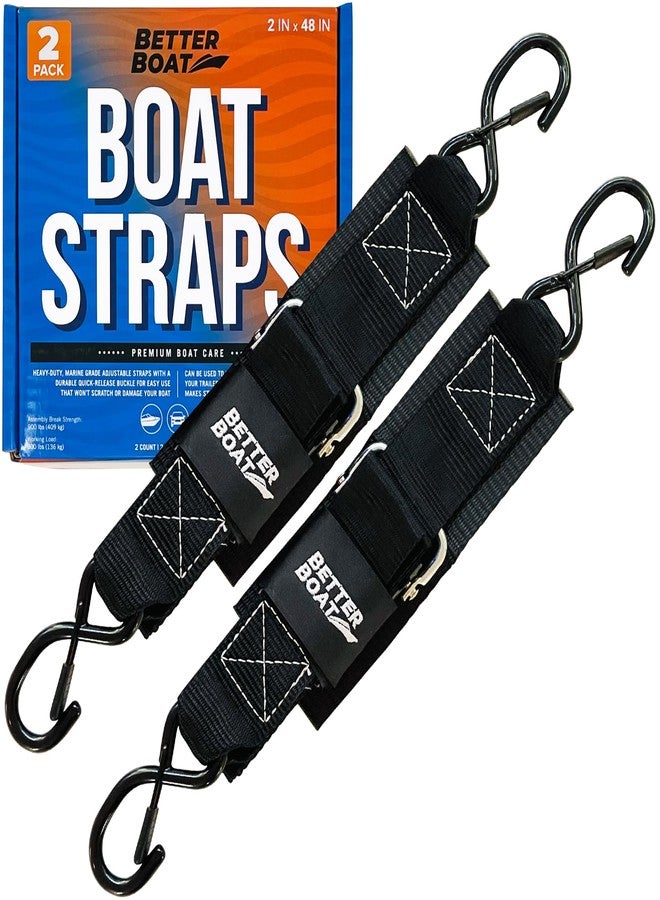 Better Boat أحزمة ربط القارب للمقطورة، 2 بوصة × 48 بوصة أحزمة ترانسمون من الدرجة البحرية، مشبك يدوي ثقيل، قصيرة، ربط القارب للمقطورة، جت سكي، 4 أقدام - Image 1
