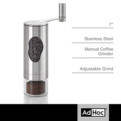 AdHoc Mrs. Bean Stainless Steel Coffee Grinder - 7" Manual Coffee Burr Grinder with Adjustable Coarseness Settings - Stainless Steel Coffee Bean Grinder - Easy-to-Clean Kitchen Tool - Image 2