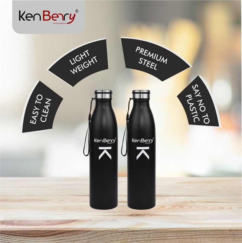 KenBerry Aqua Single Wall Stainless Steel Water Bottle 750 ml (Combi Pack, Black, Pack of 2) - Image 4