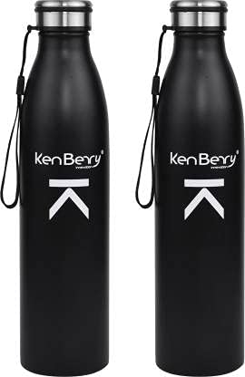 KenBerry Aqua Single Wall Stainless Steel Water Bottle 750 ml (Combi Pack, Black, Pack of 2) - Image 1