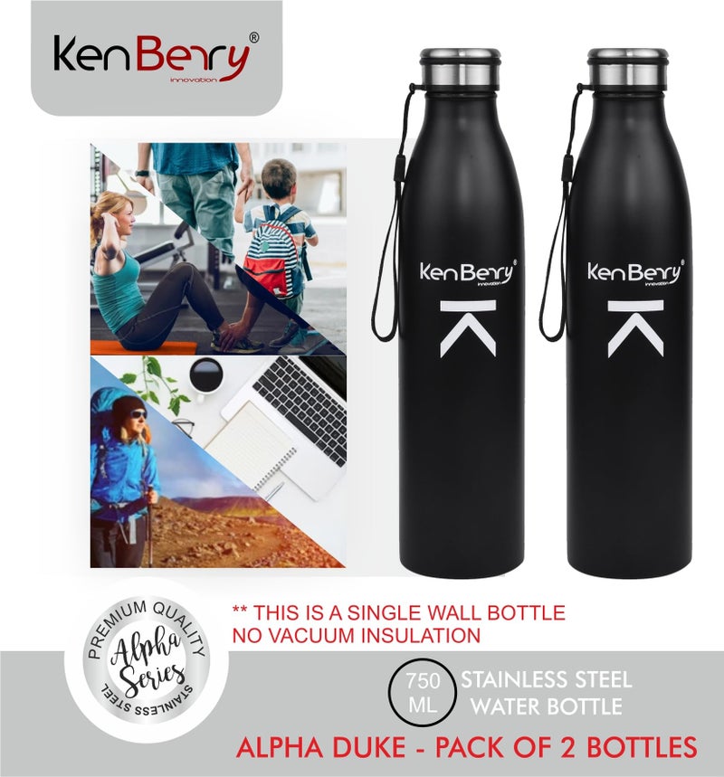 KenBerry Aqua Single Wall Stainless Steel Water Bottle 750 ml (Combi Pack, Black, Pack of 2) - Image 5
