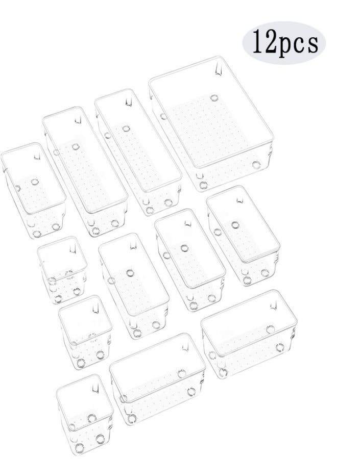MIXDE 12 Pcs Thick Anti-Slip Clear Durable Plastic Drawer Organizer and Tray Divider Bin Set  - Image 1