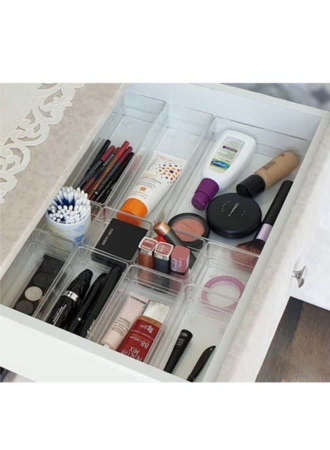MIXDE 12 Pcs Thick Anti-Slip Clear Durable Plastic Drawer Organizer and Tray Divider Bin Set  - Image 3