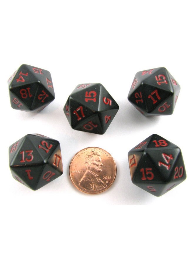 Koplow Games Set of 5 Twenty Sided 19mm D20 Opaque Dice RPG D&D Black with Red Numbers Die - Image 5
