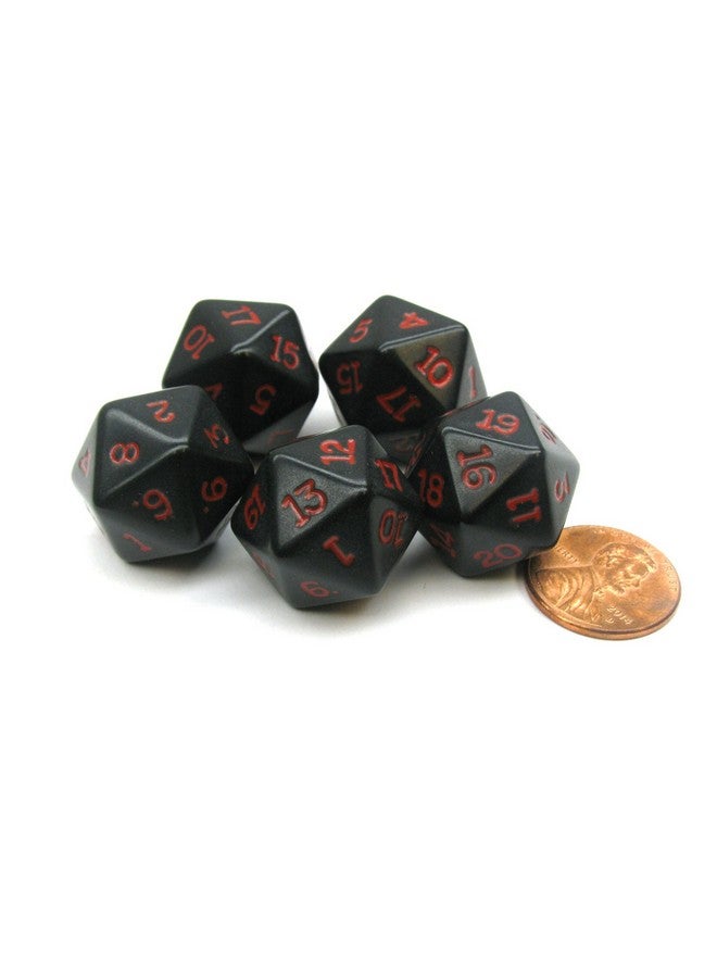 Koplow Games Set of 5 Twenty Sided 19mm D20 Opaque Dice RPG D&D Black with Red Numbers Die - Image 1