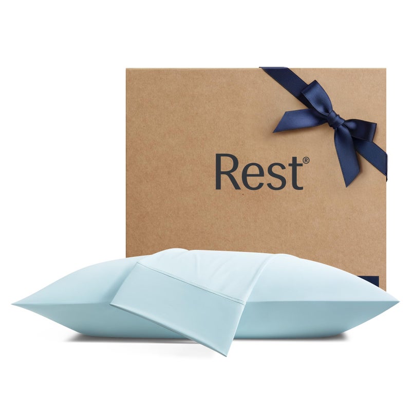 RESTÂ® EvercoolÂ®+ Cooling Pillowcases Standard - 2 Pillowcases for Sensitive Skin, Silver Infused Fabric for Hygienic Sleep, Silky Smooth for Curly Hair, High Elastic for Snug Fit (19x29 inches) - Image 1