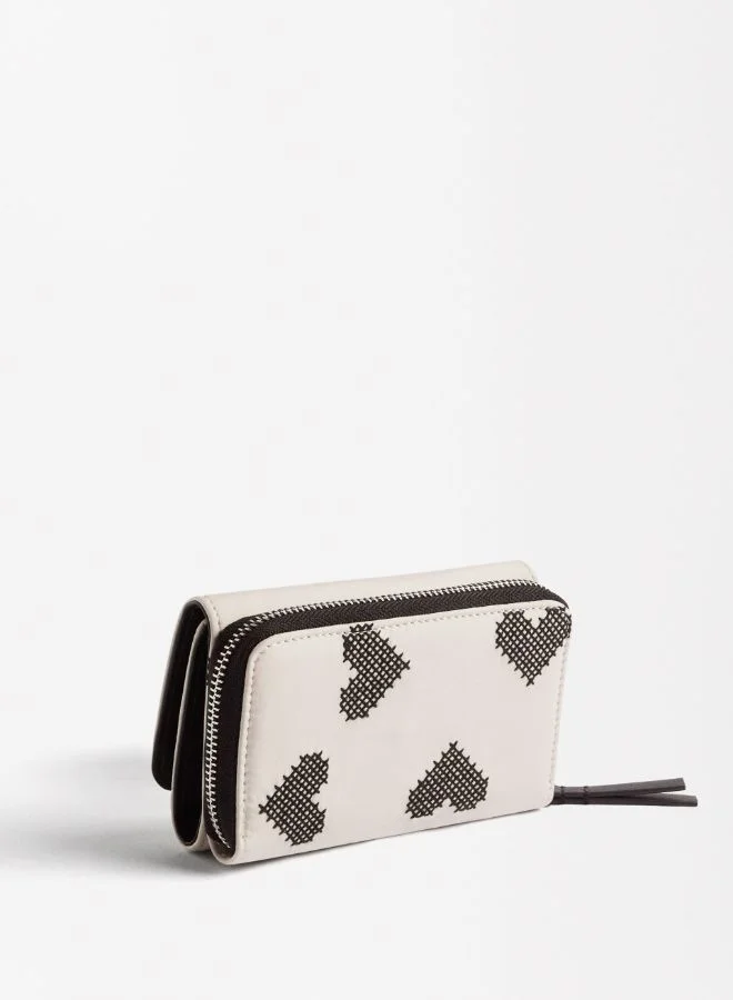 PARFOIS NYLON COIN PURSE WITH HEARTS EMBROIDERY