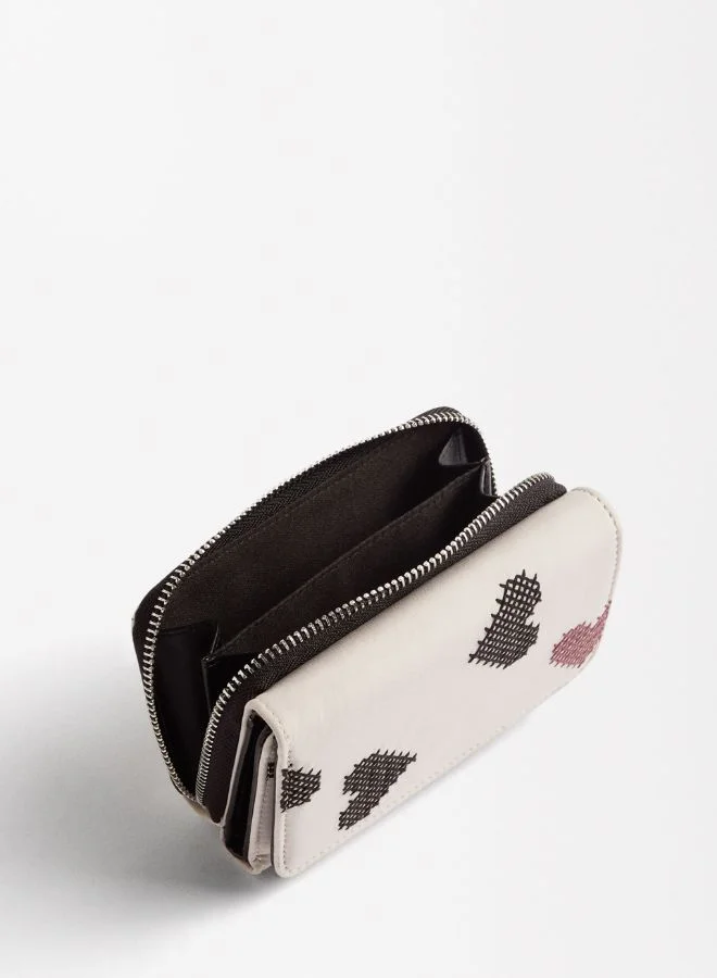 PARFOIS NYLON COIN PURSE WITH HEARTS EMBROIDERY