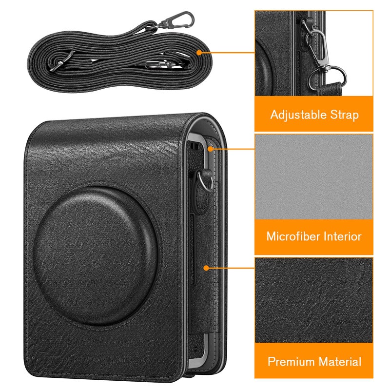 Fintie Protective Case for Fujifilm Instax Mini EVO Camera - Premium Vegan Leather Bag Cover with Removable Adjustable Strap, Vintage Black - Image 2