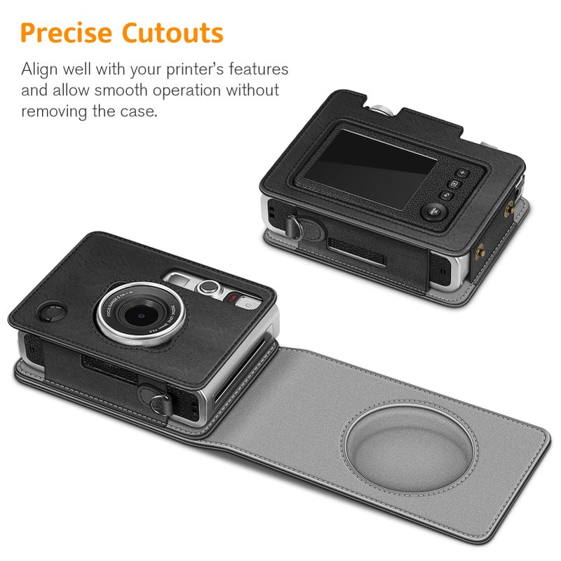 Fintie Protective Case for Fujifilm Instax Mini EVO Camera - Premium Vegan Leather Bag Cover with Removable Adjustable Strap, Vintage Black - Image 3