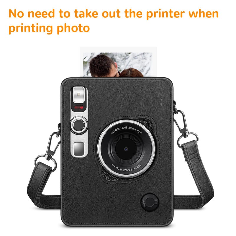 Fintie Protective Case for Fujifilm Instax Mini EVO Camera - Premium Vegan Leather Bag Cover with Removable Adjustable Strap, Vintage Black - Image 4