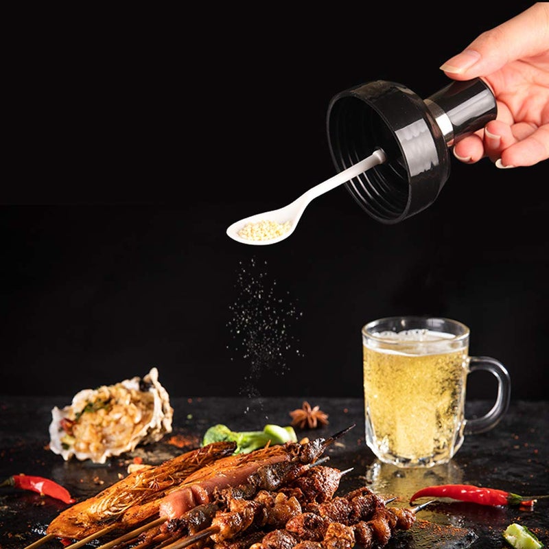 Set of 6 Glass Kitchen Spice and Condiment Jars with Spoons and Brushes, Featuring an Oil Bottle, Honey Dispenser, and Seasoning Pots with Airtight Lids - Image 2