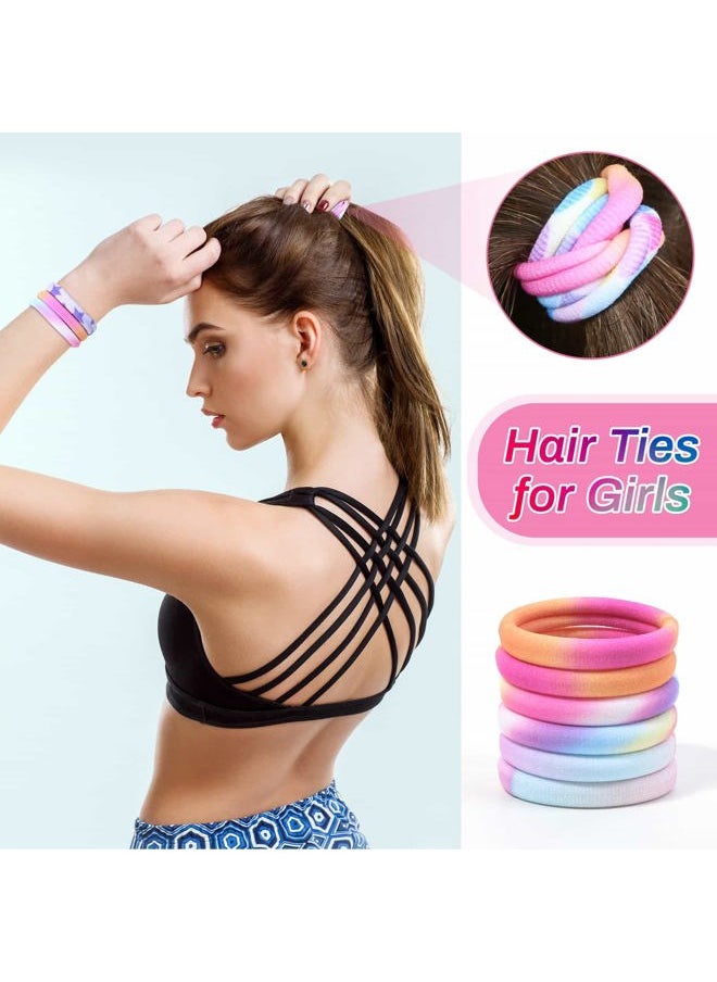 anezus 54Pcs Hair Ties for Girls and Women, Nylon Hair Elastics Hair Bands Ponytail Holders Soft Hair Ties No Damage for Girls Thick Straight Curly Hair Multi-colored  - Image 2