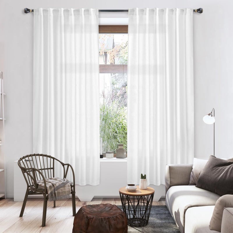 MEETBILY White Linen Sheer Curtains 72 Inches Long for Living Room 2 Panel Set Back Tab Light Filtering Privacy Farmhouse Faux Linen Blend Curtain Drapes 72 Length for Window Cabin  Aesthetic Neutral Decor - Image 5