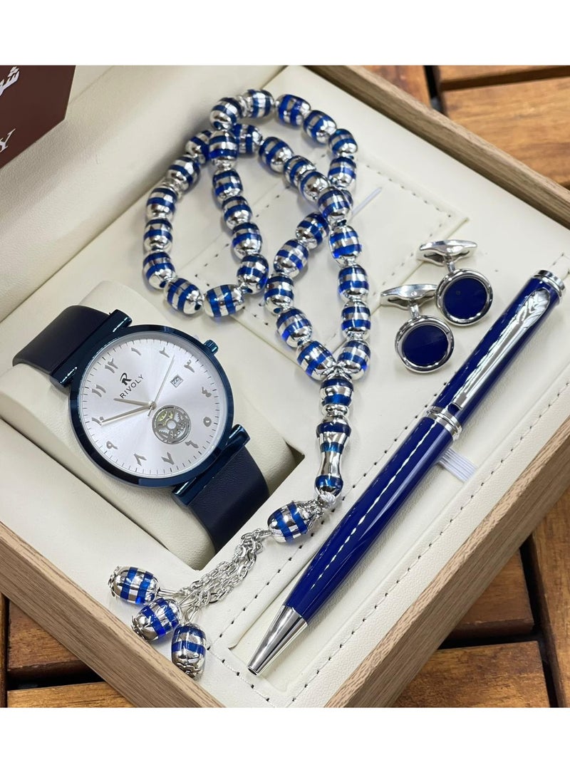 ووتش طقم ساعات رجالي مكون من ساعه وسبحه وكبك وقلم