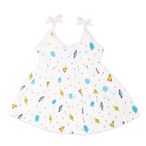Kidbea® Extra Soft Muslin Fabric Baby Girls Frock | Pack of 4 | Space, Butterfly, Cute Chick and Mickey Print Size 3-6 Months - Image 4