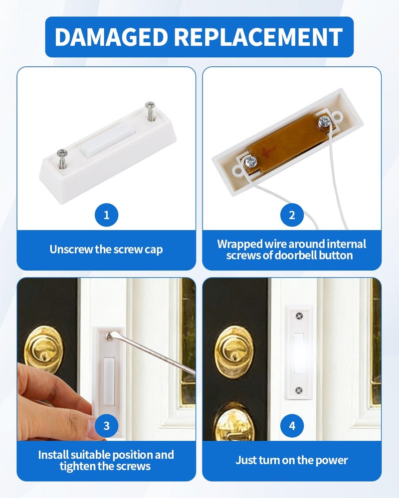 Abvsdu Lighted Doorbell Button, Wired Door Bell Push Button Replacement Door Bell Push Buttons LED Door Chime Wall Mounted Doorbell Switch Garage Doorbell Button (White Light) - Image 4