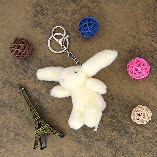 Miokkley Cute Bunny Plush Keychain for Backpack, 3.5" Inch Mini Rabbit Keychain Purse Charm Pendant Gift for Women (Beige) - Image 2