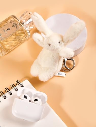 Miokkley Cute Bunny Plush Keychain for Backpack, 3.5" Inch Mini Rabbit Keychain Purse Charm Pendant Gift for Women (Beige) - Image 3