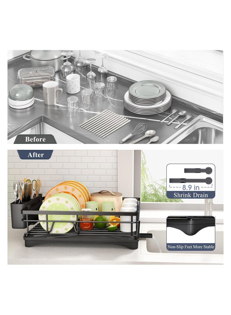 rayze Dish Drying Rack, Extendable Dish Rack for Kitchen Counter, Stainless Steel Dish Strainer with Utensil Holder, Black - Image 5