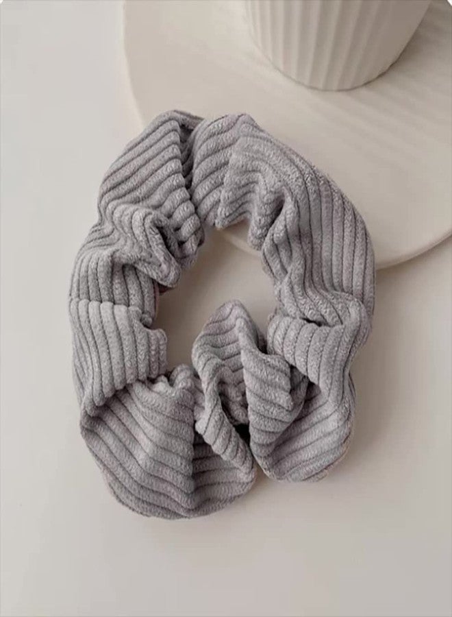 DINPREY 7 PCS Ribbed Hair Scrunchies, Solid Color Velvet Elastic Hair Ties, Thread Large Hair Ties, Strong Elastic Hair Bobbles for Ponytail Holder - Image 4
