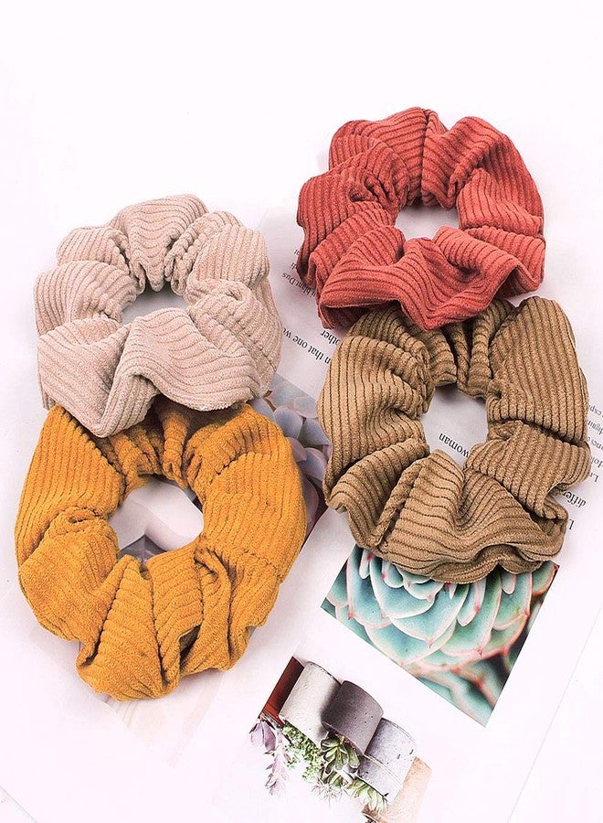 DINPREY 7 PCS Ribbed Hair Scrunchies, Solid Color Velvet Elastic Hair Ties, Thread Large Hair Ties, Strong Elastic Hair Bobbles for Ponytail Holder - Image 3