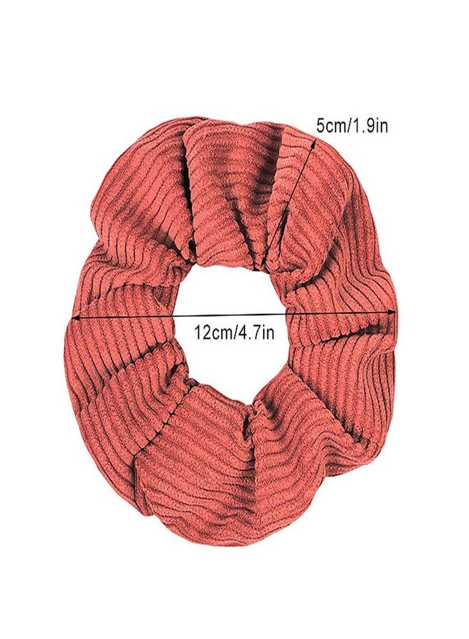DINPREY 7 PCS Ribbed Hair Scrunchies, Solid Color Velvet Elastic Hair Ties, Thread Large Hair Ties, Strong Elastic Hair Bobbles for Ponytail Holder - Image 5