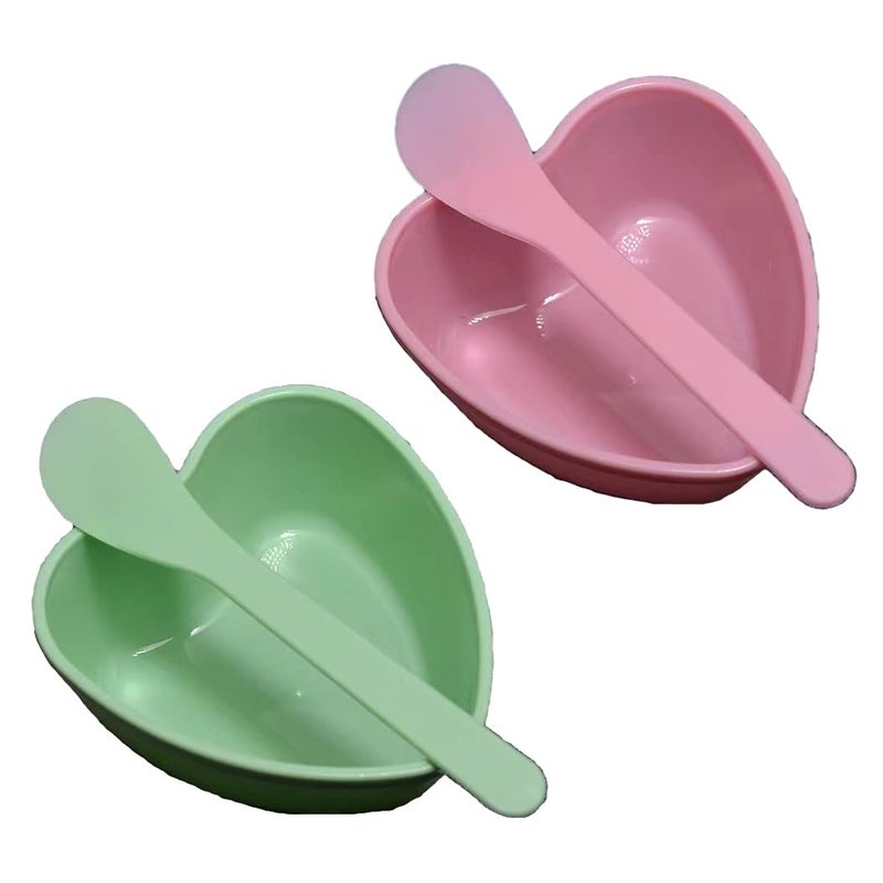 lasenersm 2 Sets Plastic Heart Shaped Facial Mask Mixing Bowl with Stirring Spatula Facemask Bowl Mud Mask Mixing Bowl DIY Skin Care Mixing Tool Kit for Lady Women Home Beauty Salon Use Pink Green