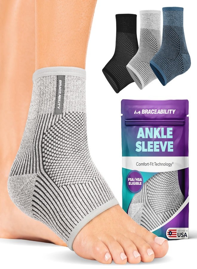 BraceAbility Ankle Compression Sleeve for Foot Pain Relief - Peroneal Tendonitis Brace, Ankle Swelling, Plantar Fasciitis, Achilles Tendon Support Sleeve for Women and Men (Gray - S/M) - Image 1