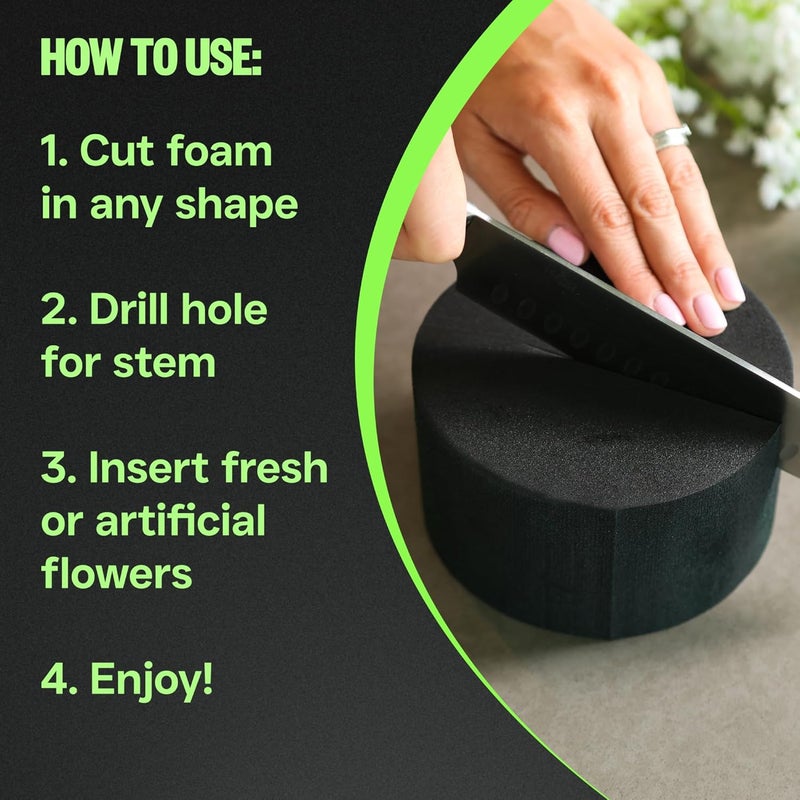 Xcel Floral Foam Blocks - Reusable, Weather Resistant Craft Foam Fresh & Artificial Flower Arrangements, Faux Florist Foam Planters Florist Supplies (Black 5" Round x 3" Thick - 6 Pack) - Image 4