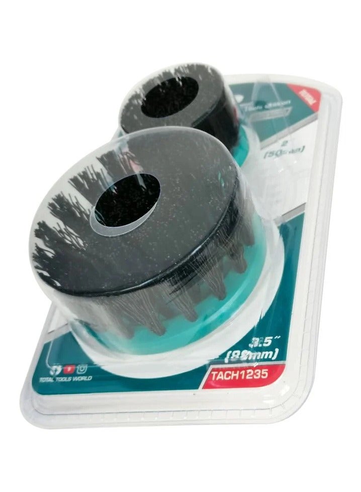 TOTAL Electric Drill Scrubber Brush 2 Pcs/Set Stiff Bristle For Cleaning Carpet, Metal,Tire and Bricks 2" 3.5" TACH1235 - Image 2