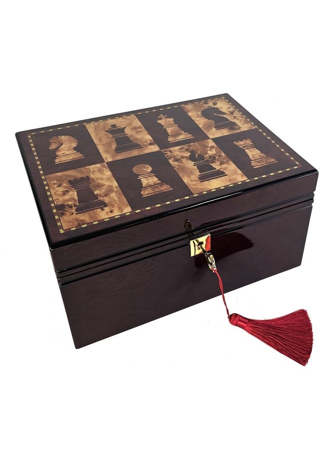 HPL Large High Gloss Cherry and Burlwood Color Locking Chess Storage Box for up to 4 3/4 inch Men Set - Image 1