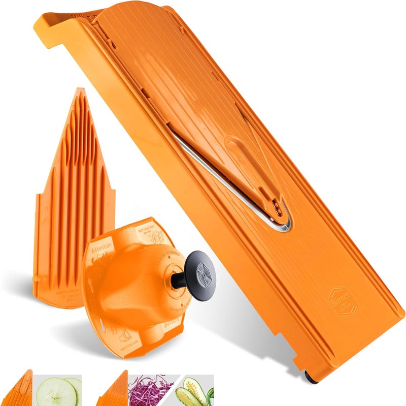 Börner V3 Vegetable Slicer (Base Set) • V-Shaped Mandoline for Slices in 3 Thicknesses • Adjustable Vegetable & Fruit Cutter • With Rubber Feet & Stainless Steel V-Blade • Orange - Image 1