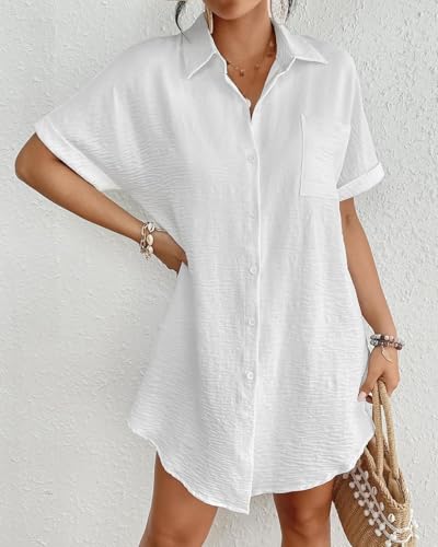 Bsubseach Women Swimsuit Coverup Shirt Dress Button Down Bathing Suit Cover Up Beach Vacation Outfits White XXL - Image 4