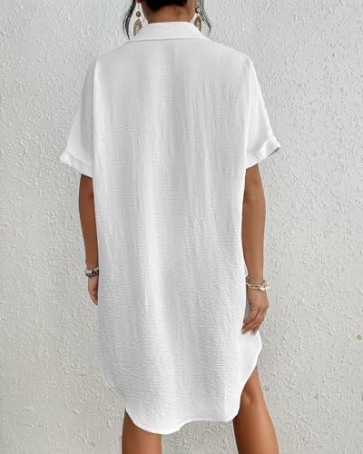 Bsubseach Women Swimsuit Coverup Shirt Dress Button Down Bathing Suit Cover Up Beach Vacation Outfits White XXL - Image 5