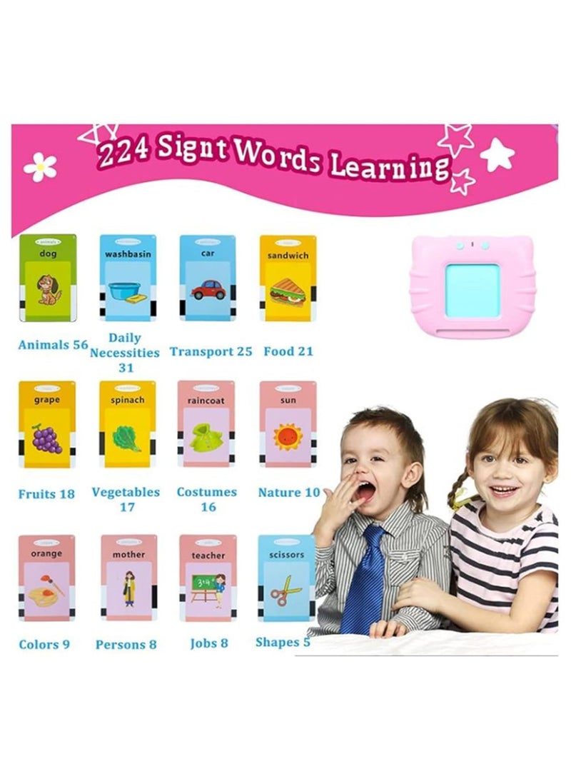 Flash Cards for Toddlers, 224 Words Flashcard Learning toys for 2 3 4 year olds Preschool Learning Resource Electronic Interactive Toys, For Boys and Girls Speech Therapy (PINK 01) - Image 3