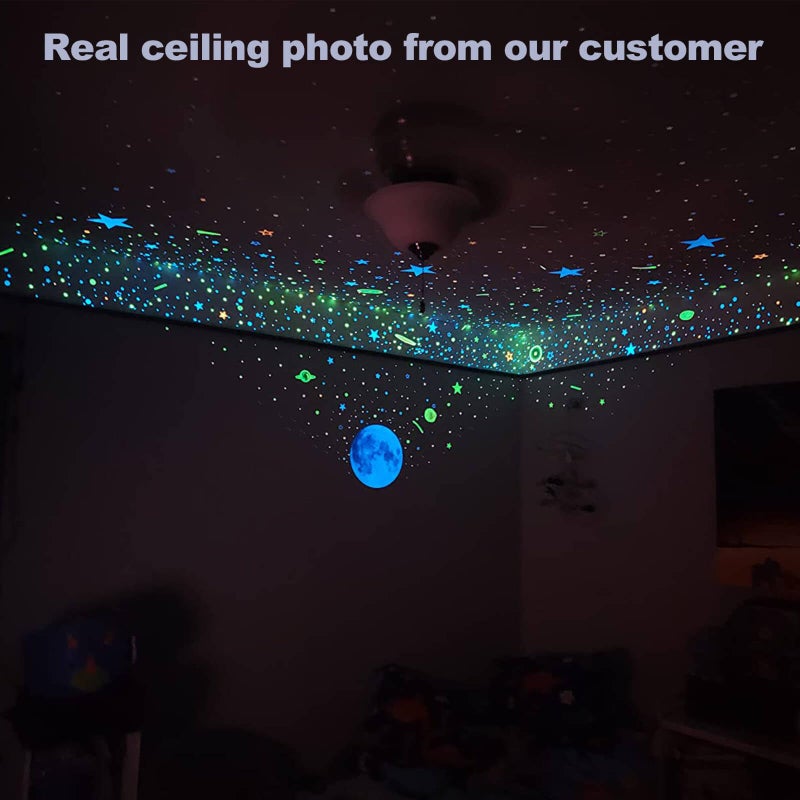 Bairay Glow in The Dark Stars Decals Decor for Ceiling 633 Pcs Realistic 3D Stickers Starry Sky Shining Decoration Perfect for Kids Bedroom Bedding Room Gifts(Blue) - Image 5