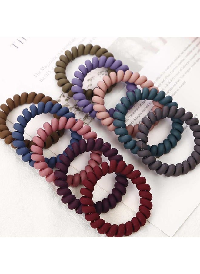 SIADEE Spiral Hair Ties Set - 10 Piece Medium Coil Elastics for Thick Hair, Multicolor No-Crease Telephone Cord Plastic Ties for Women and Girls (Matte Color) - Image 2